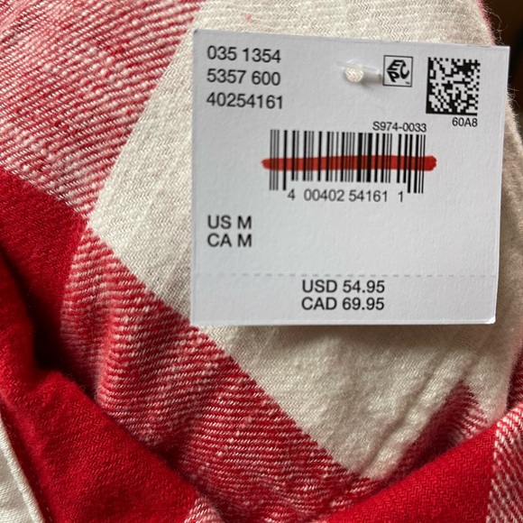American Eagle Medium Oversized Plaid Button-up Hoodie Sweater Red & White Fall - Picture 3 of 4